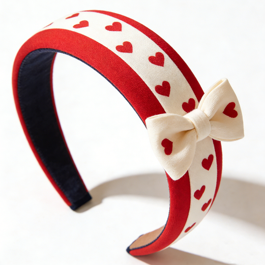 Red & White Heart Bow Headband