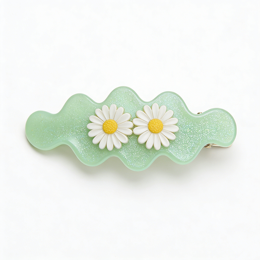 Daisy Wave Green Hair Clip