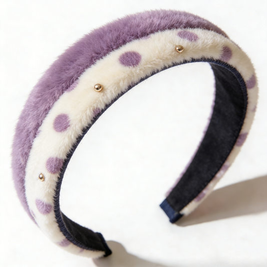 Purple Polka Dot Fur Headband