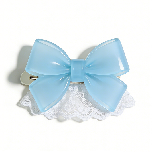 Light Blue Bow Lace Hair Clip