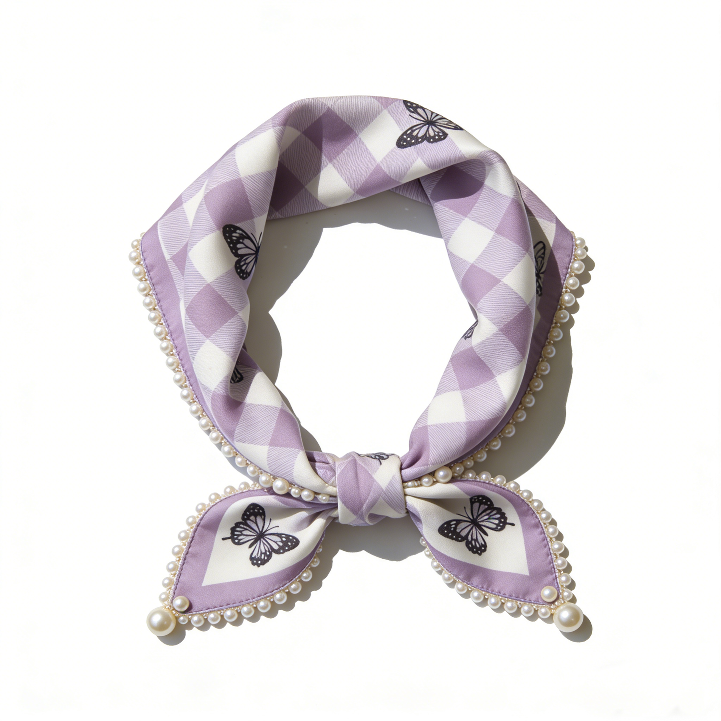 Purple Gingham Butterfly Headscarf