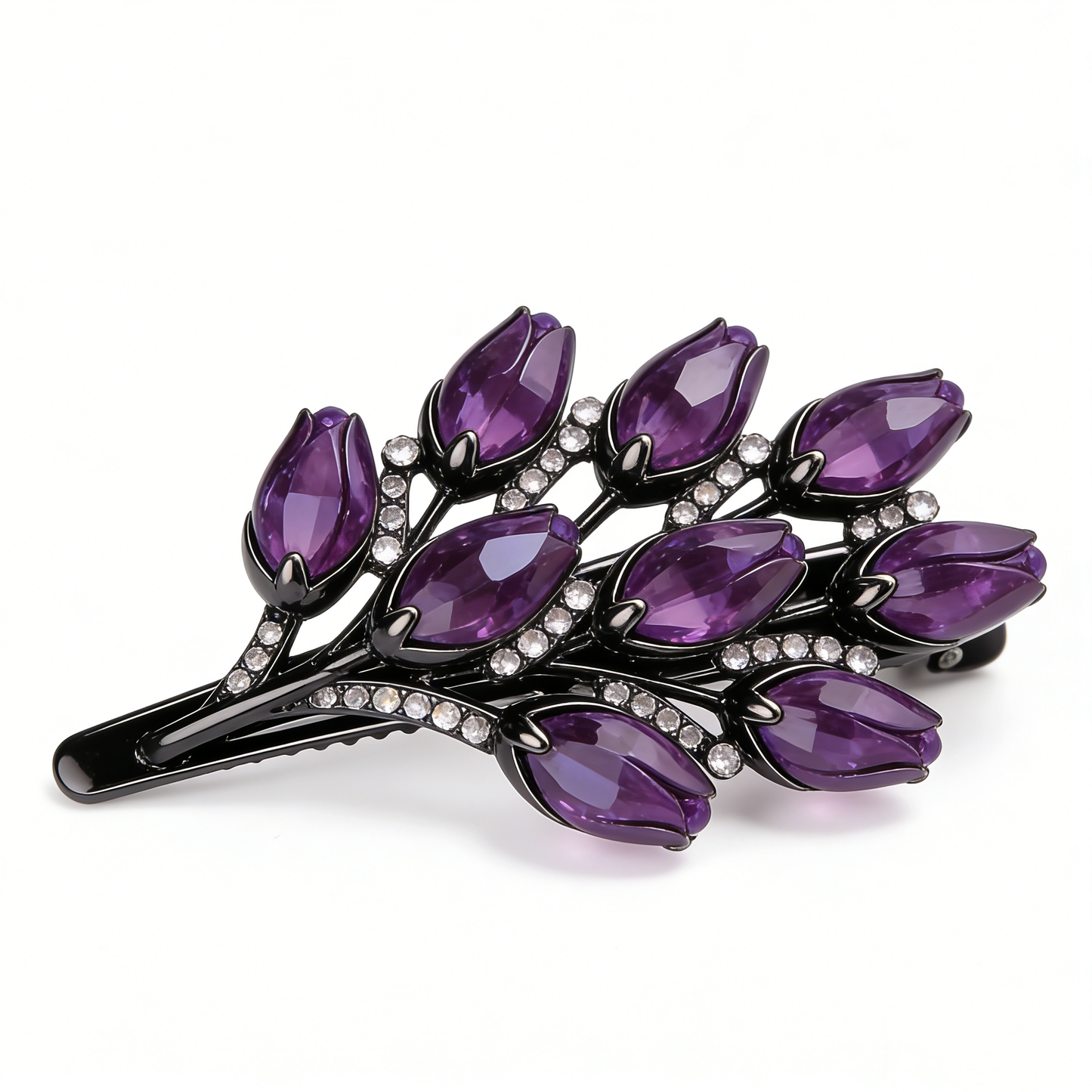 Purple Tulip Crystal Hair Clip