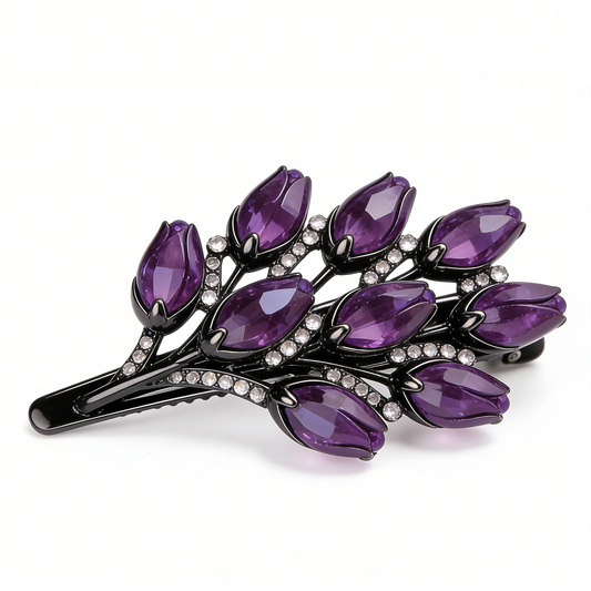 Purple Tulip Crystal Hair Clip