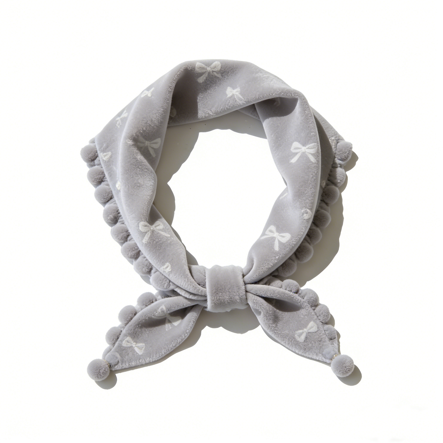 Gray Velvet Bow Pom-Pom Headband
