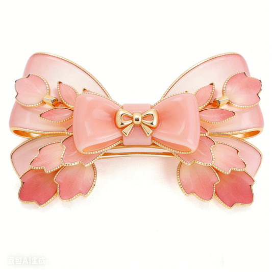 Pink Cherry Blossom Bow Hair Clip