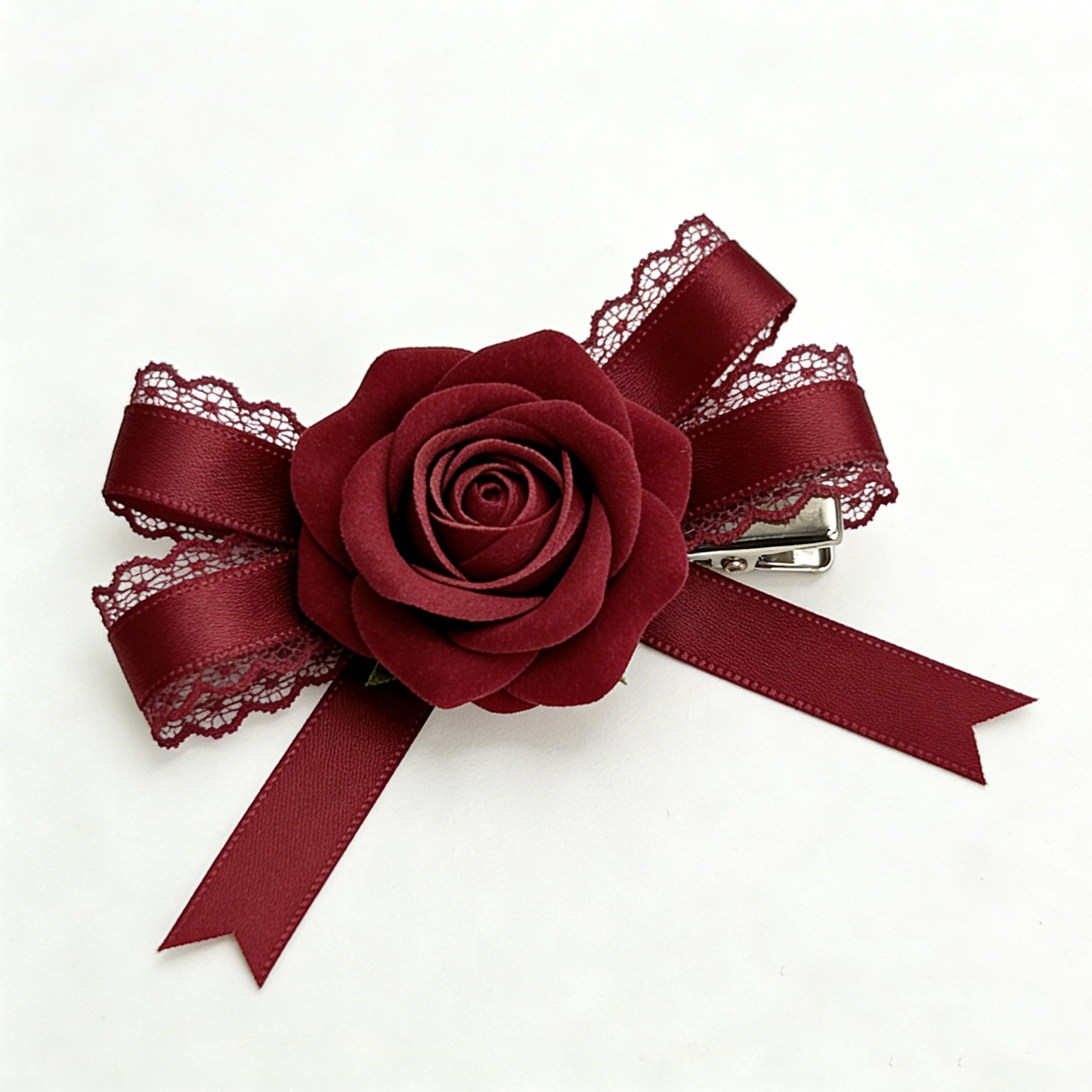 Burgundy Rose Lace Hair Clip