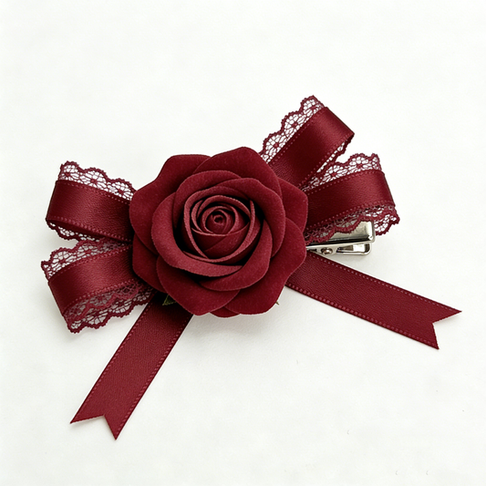 Burgundy Rose Lace Hair Clip