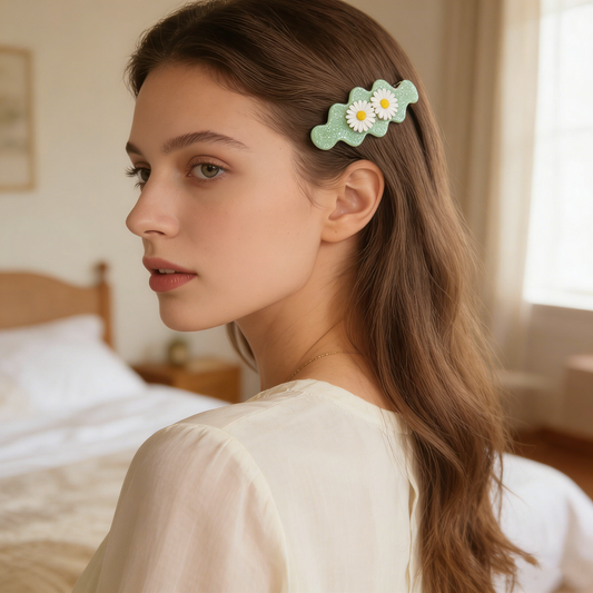 Daisy Wave Green Hair Clip
