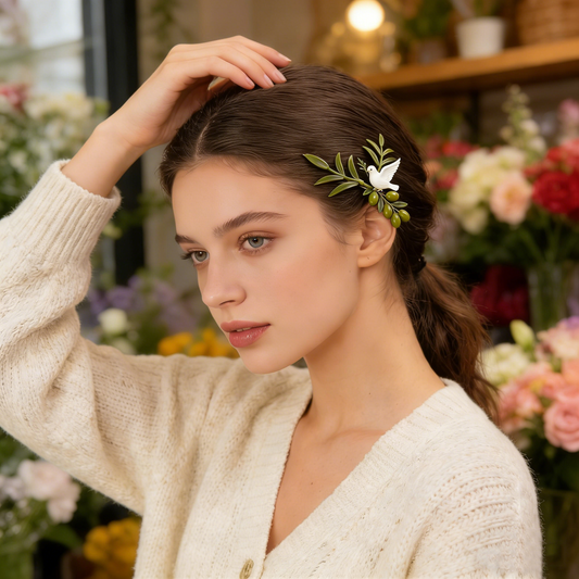 Peace Dove Olive Branch Hair Clip