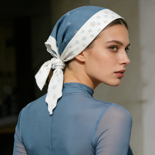 Blue Floral Reversible Headscarf