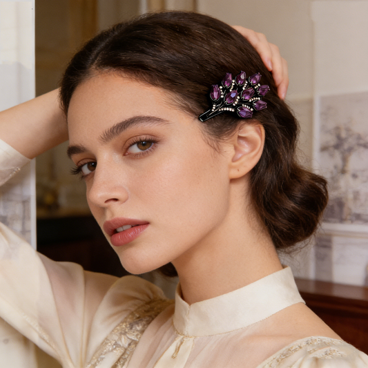 Purple Tulip Crystal Hair Clip