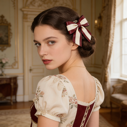 Burgundy Stripe Bow Clip
