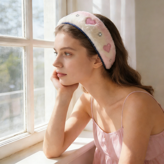 Pink & White Fur Heart Headband
