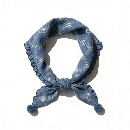 Navy Plaid Frill Headscarf