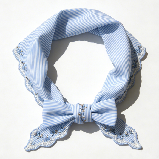 Blue Striped Embroidered Headscarf