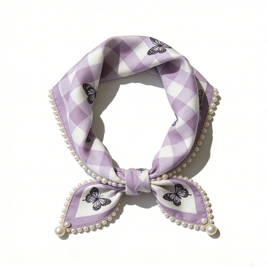 Purple Gingham Butterfly Headscarf
