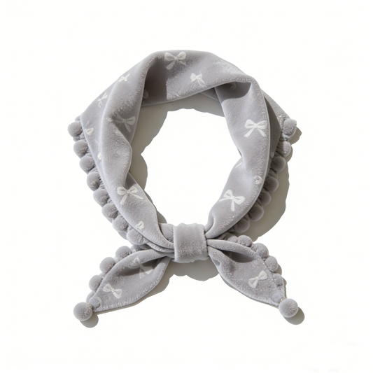 Gray Velvet Bow Pom-Pom Headband