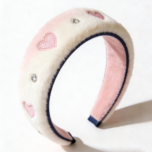 Pink & White Fur Heart Headband